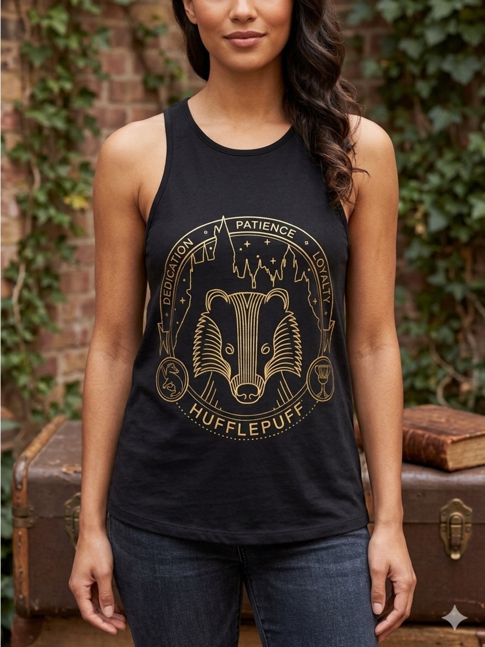 Hufflepuff Black & Gold Tank Top for Kids - House Crest Graphic